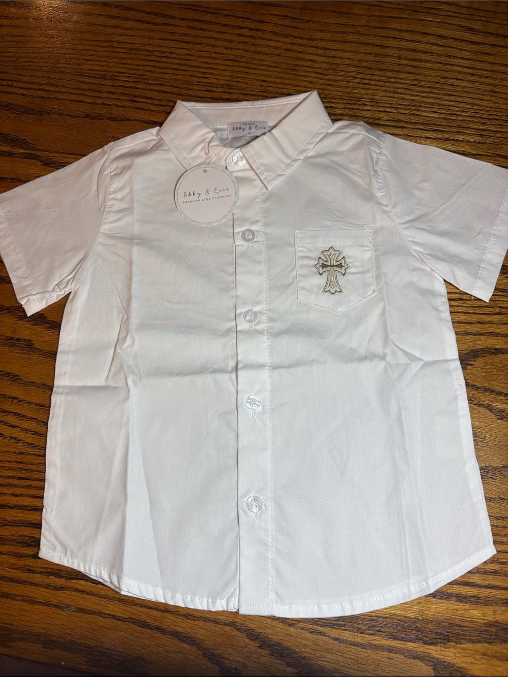 Abby & Evie White Short-Sleeve Button-Down Shirt with Chest Pocket